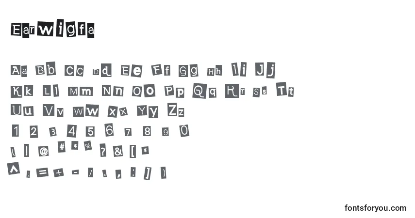 Czcionka Earwigfa – alfabet, cyfry, specjalne znaki