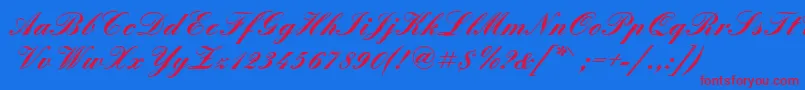 QuadrillescriptsskBold-Schriftart – Rote Schriften auf blauem Hintergrund