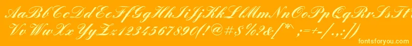 QuadrillescriptsskBold-Schriftart – Gelbe Schriften auf orangefarbenem Hintergrund