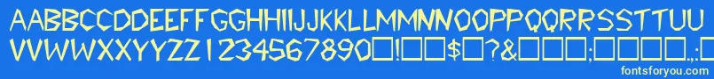 TribaldisplaycapssskRegular-Schriftart – Gelbe Schriften auf blauem Hintergrund