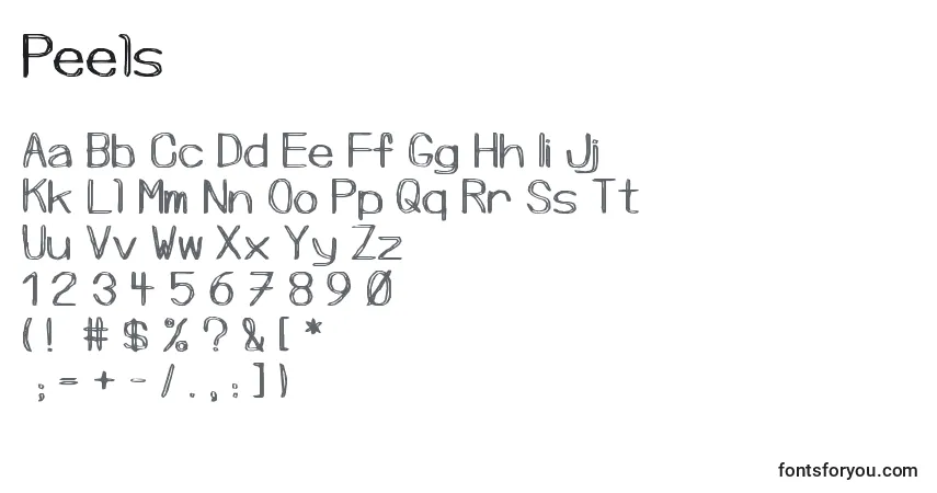 Schriftart Peels – Alphabet, Zahlen, spezielle Symbole