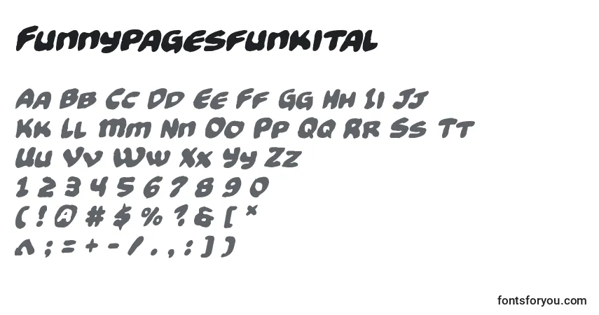 A fonte Funnypagesfunkital – alfabeto, números, caracteres especiais