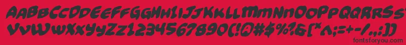 Funnypagesfunkital-Schriftart – Schwarze Schriften auf rotem Hintergrund