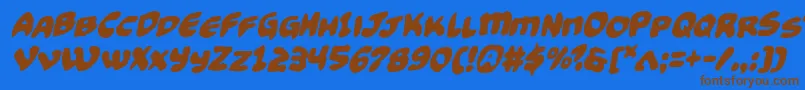 フォントFunnypagesfunkital – 茶色の文字が青い背景にあります。
