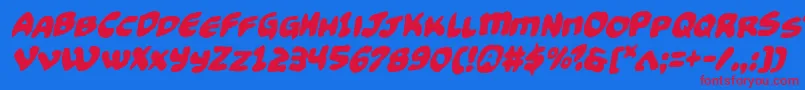 Funnypagesfunkital-Schriftart – Rote Schriften auf blauem Hintergrund
