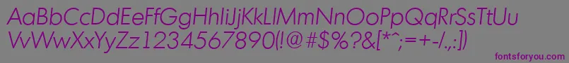 MontrealserialLightItalic-fontti – violetit fontit harmaalla taustalla