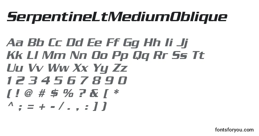 Шрифт SerpentineLtMediumOblique – алфавит, цифры, специальные символы