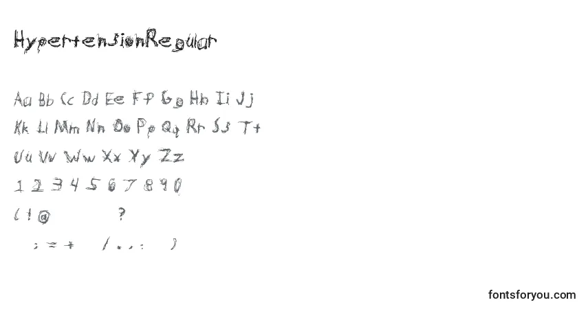 Шрифт HypertensionRegular – алфавит, цифры, специальные символы