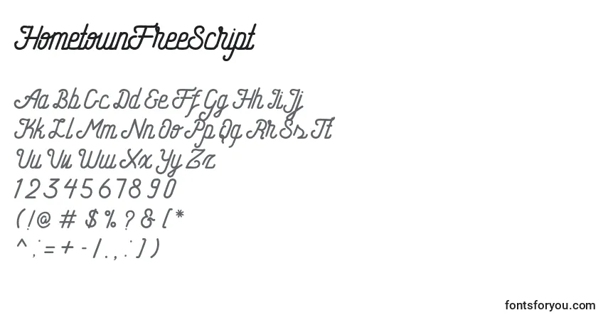 Schriftart HometownFreeScript – Alphabet, Zahlen, spezielle Symbole