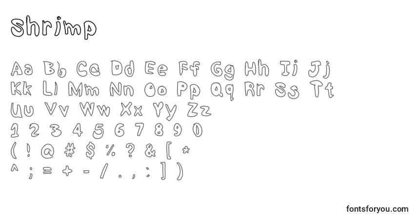 Czcionka Shrimp – alfabet, cyfry, specjalne znaki