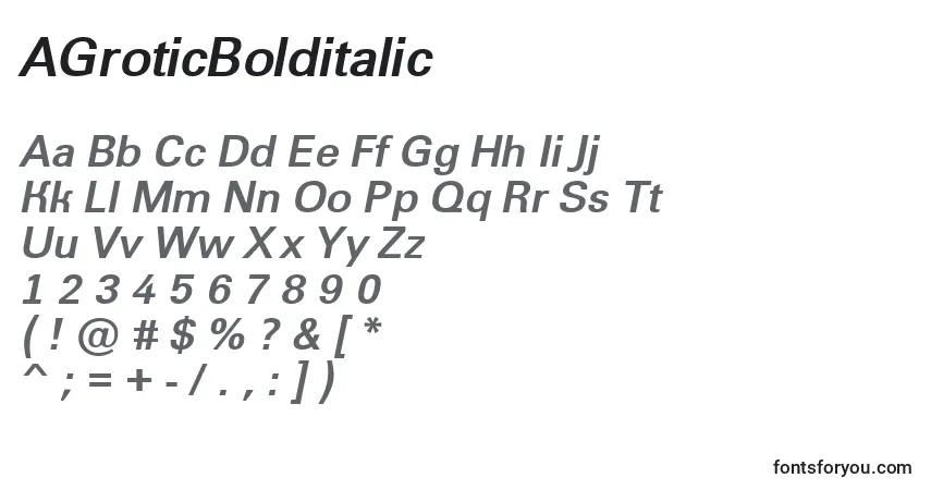 Schriftart AGroticBolditalic – Alphabet, Zahlen, spezielle Symbole