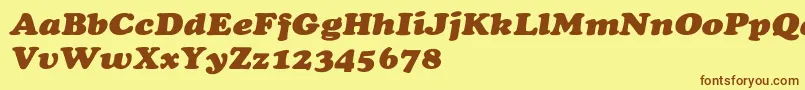 フォントChaceyextHeavyItalic – 茶色の文字が黄色の背景にあります。