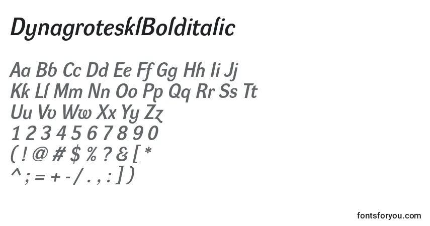 A fonte DynagrotesklBolditalic – alfabeto, números, caracteres especiais