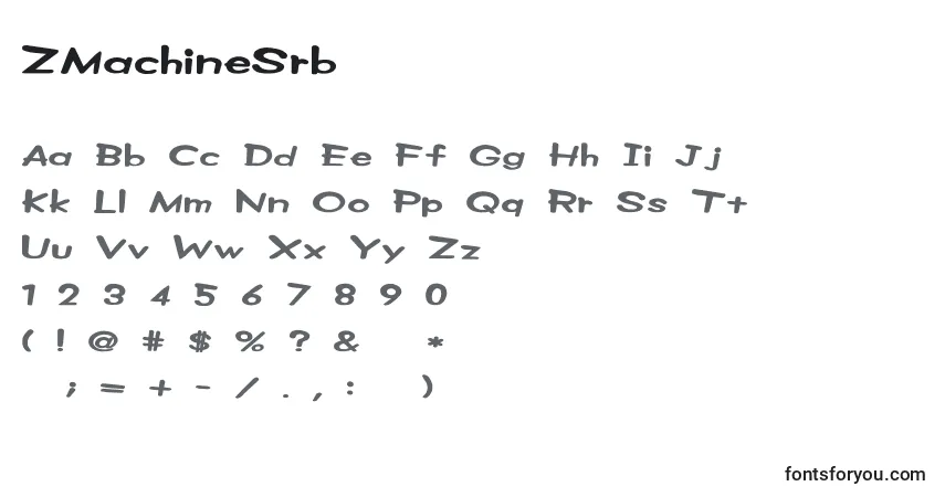 Czcionka ZMachineSrb – alfabet, cyfry, specjalne znaki
