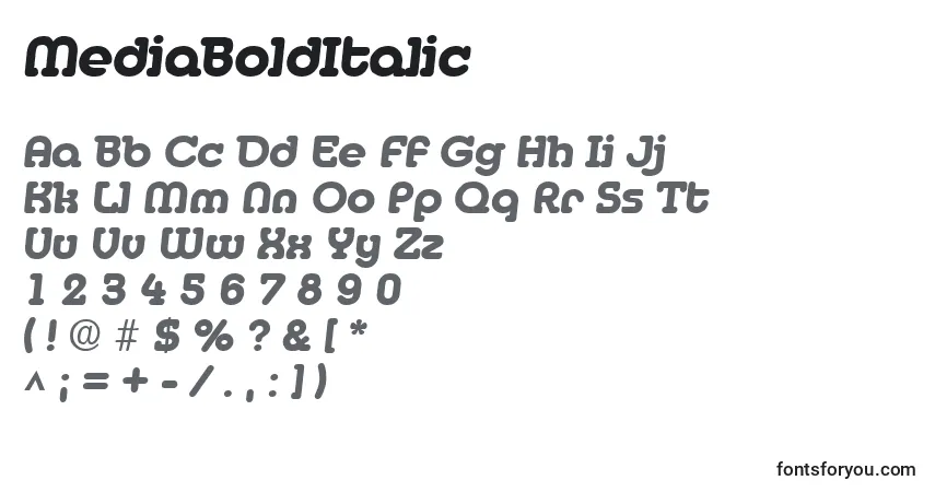 MediaBoldItalicフォント–アルファベット、数字、特殊文字