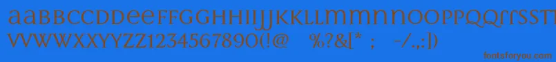 フォントMultimaStrong – 茶色の文字が青い背景にあります。