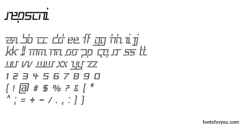 Schriftart Rep5cni – Alphabet, Zahlen, spezielle Symbole