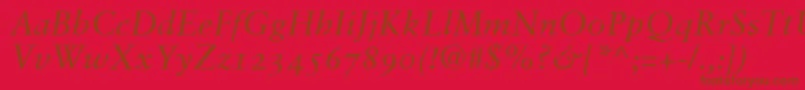 Saiba mais sobre a fonte SabonItalicOldstyleFigures Fonte SabonItalicOldstyleFigures – fontes marrons em um fundo vermelho