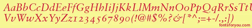 SabonItalicOldstyleFigures Font – Red Fonts on Yellow Background