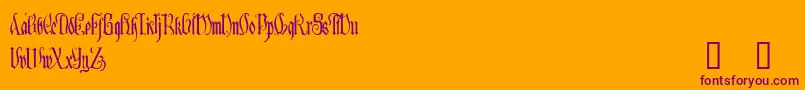 Czcionka Manticore – fioletowe czcionki na pomarańczowym tle