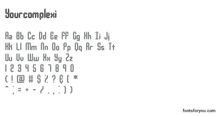 Czcionka Yourcomplexi – alfabet, cyfry, specjalne znaki