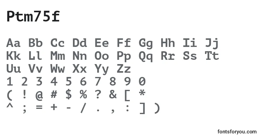 Czcionka Ptm75f – alfabet, cyfry, specjalne znaki