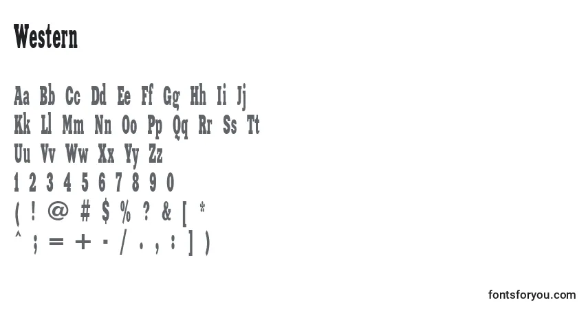 Czcionka Western – alfabet, cyfry, specjalne znaki