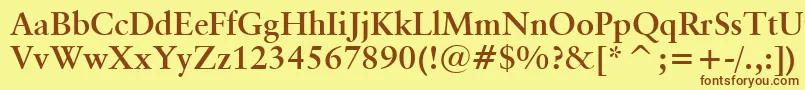 フォントClassicalGaramondBoldBt – 茶色の文字が黄色の背景にあります。