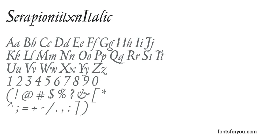 A fonte SerapioniitxnItalic – alfabeto, números, caracteres especiais