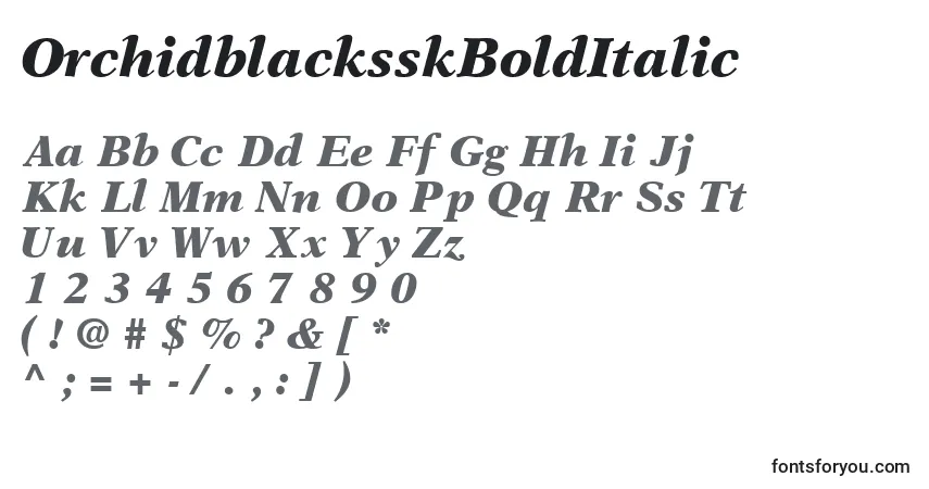 A fonte OrchidblacksskBoldItalic – alfabeto, números, caracteres especiais