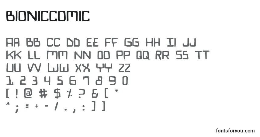 Czcionka BionicComic – alfabet, cyfry, specjalne znaki