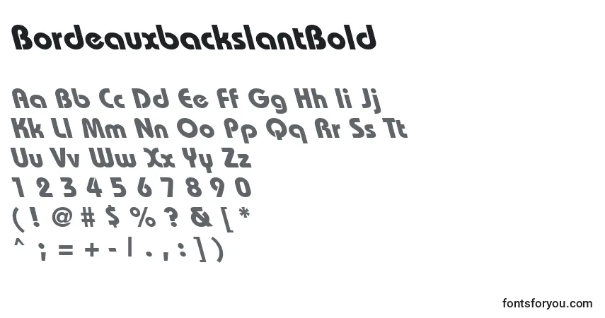 Шрифт BordeauxbackslantBold – алфавит, цифры, специальные символы