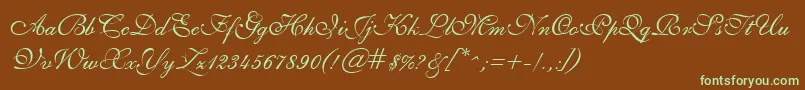 フォントGeSheerScript – 緑色の文字が茶色の背景にあります。