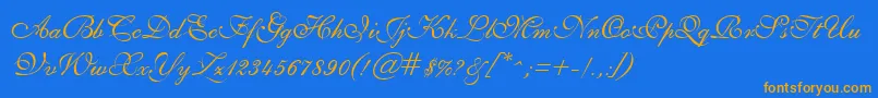 GeSheerScript-Schriftart – Orangefarbene Schriften auf blauem Hintergrund