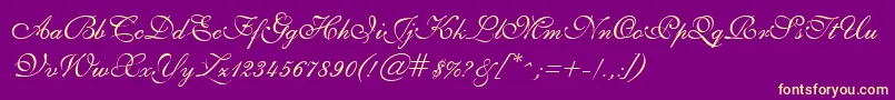 Fonte GeSheerScript – fontes amarelas em um fundo roxo