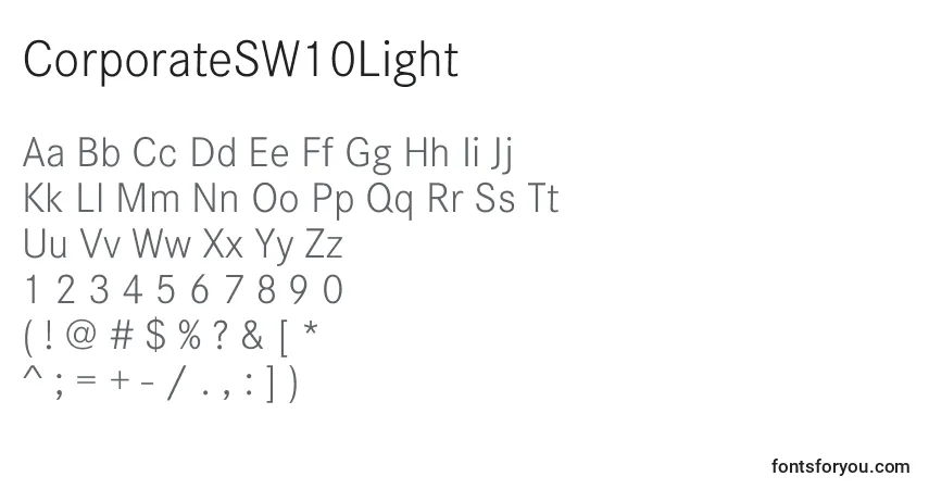 Шрифт CorporateSW10Light – алфавит, цифры, специальные символы