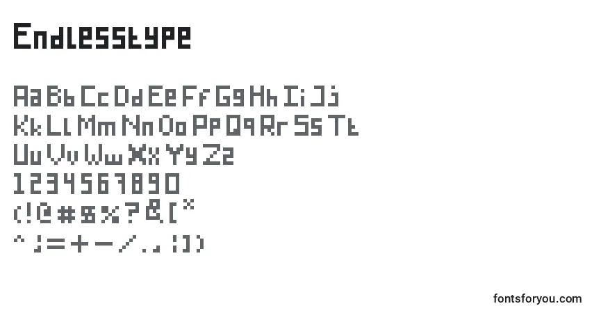 Czcionka Endlesstype – alfabet, cyfry, specjalne znaki