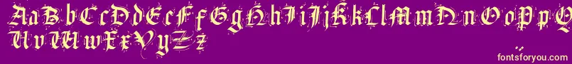 フォントSatanHumSav – 紫の背景に黄色のフォント