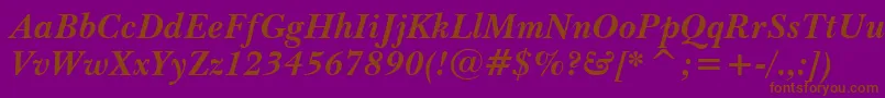 BaskervilleBoldItalicBt-Schriftart – Braune Schriften auf violettem Hintergrund