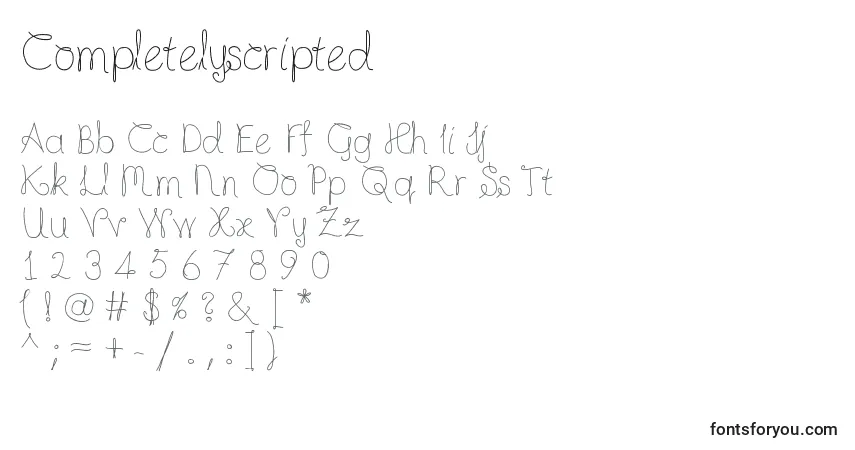 A fonte Completelyscripted – alfabeto, números, caracteres especiais