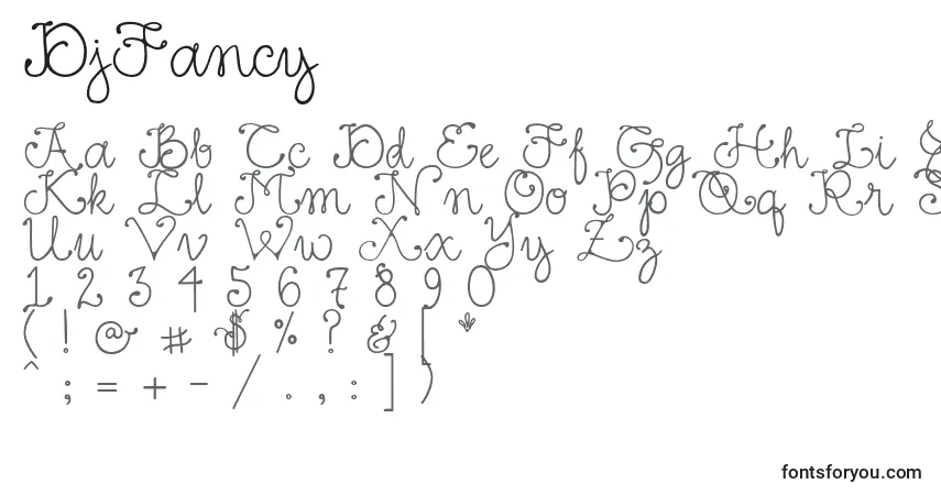 Schriftart DjFancy – Alphabet, Zahlen, spezielle Symbole