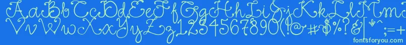 DjFancy Font – Green Fonts on Blue Background