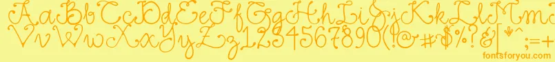 フォントDjFancy – オレンジの文字が黄色の背景にあります。