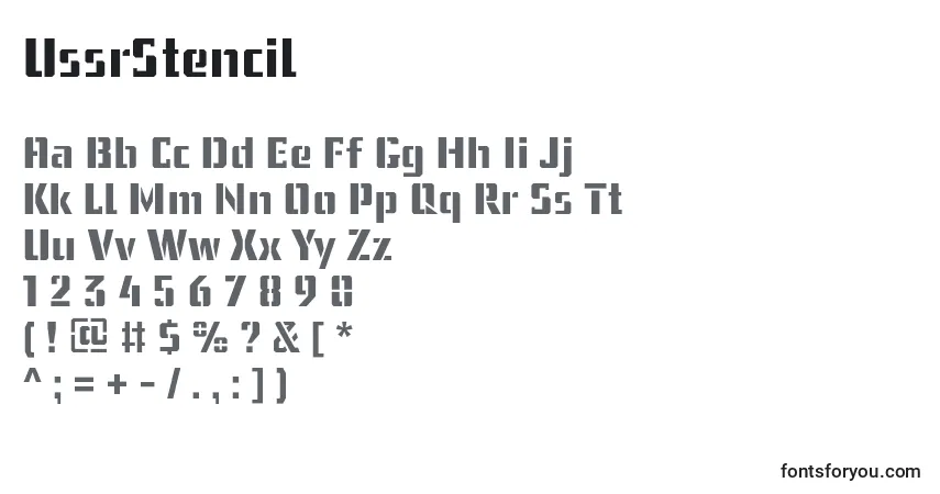 A fonte UssrStencil – alfabeto, números, caracteres especiais