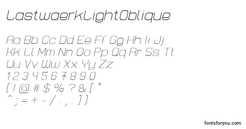 Шрифт LastwaerkLightOblique – алфавит, цифры, специальные символы