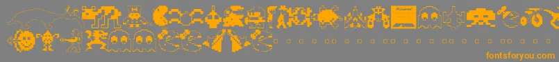 Weitere Informationen zur Arcade ffy-Schriftart Arcade ffy-Schriftart – Orangefarbene Schriften auf grauem Hintergrund