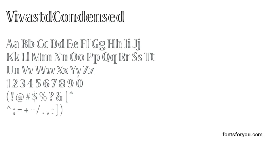 A fonte VivastdCondensed – alfabeto, números, caracteres especiais