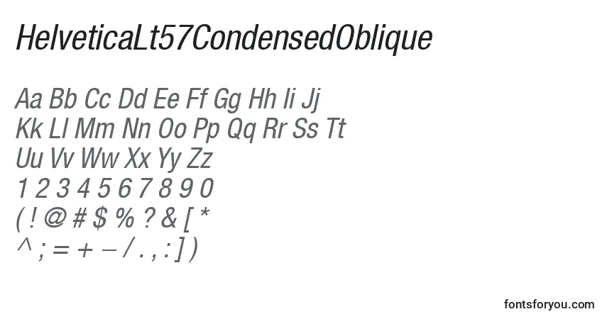 A fonte HelveticaLt57CondensedOblique – alfabeto, números, caracteres especiais