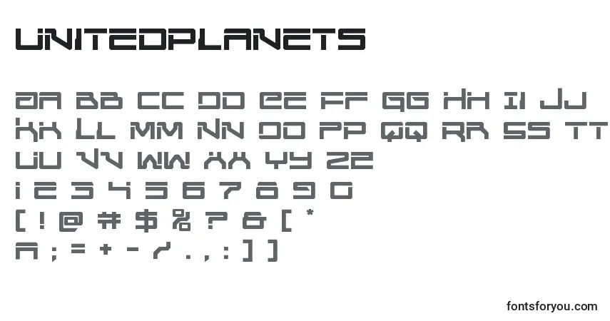 Schriftart Unitedplanets – Alphabet, Zahlen, spezielle Symbole