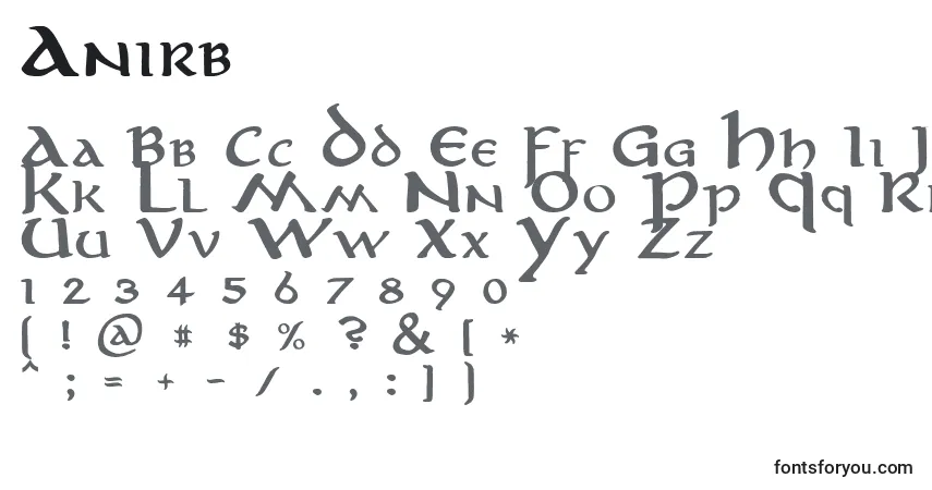 Czcionka Anirb – alfabet, cyfry, specjalne znaki